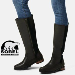 Sorel Emelie Black Suede and Leather Waterproof Zipper Tall Boots. Women's 9.5
